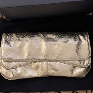 NWOT Nine West double-flap silver reptile clutch